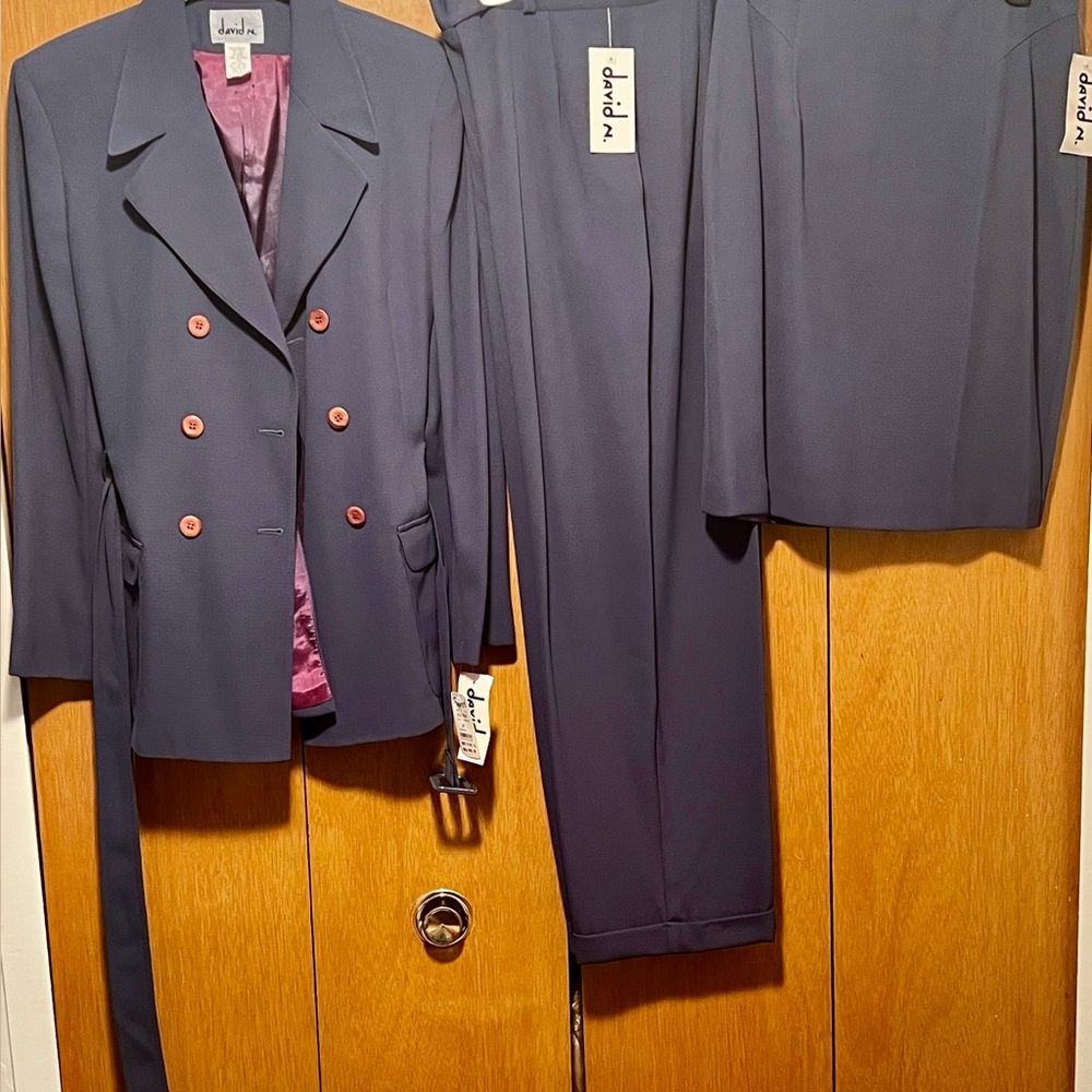 Women’s Elegant Double-Breasted Gray 3 pc Suit by David N.